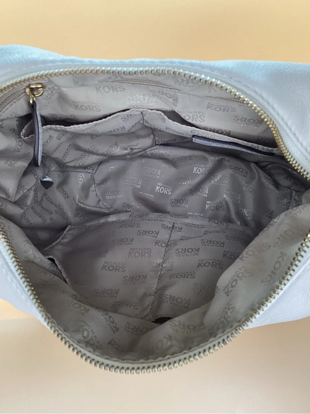 Michael Kors Cream Leather Hobo with Gold MK Emblem